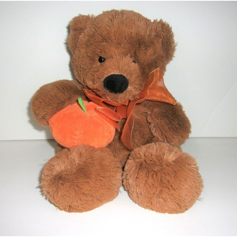 Ty Brown Bear Orange Pumpkin Thanksgiving Plush Bean Bag 2006 Ribbon Bow 12"